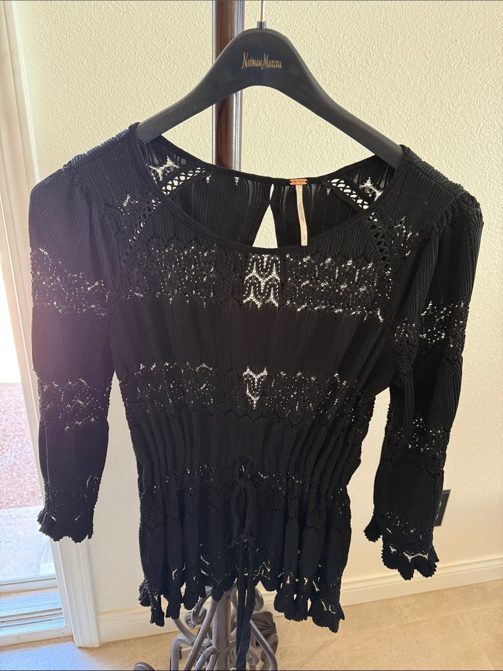 Free People Black Crochet-Trim Peasant Tunic